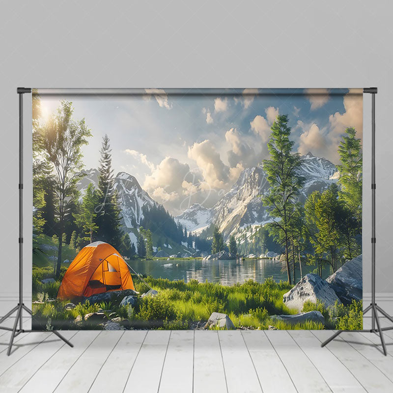 Lofaris Tranquil Outdoor Camping Scene Mountains Backdrop