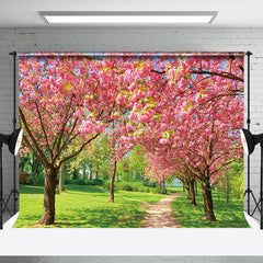 Lofaris Tranquil Pink Sakura Forest Path Spring Backdrop
