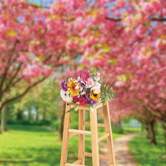 Lofaris Tranquil Pink Sakura Forest Path Spring Backdrop