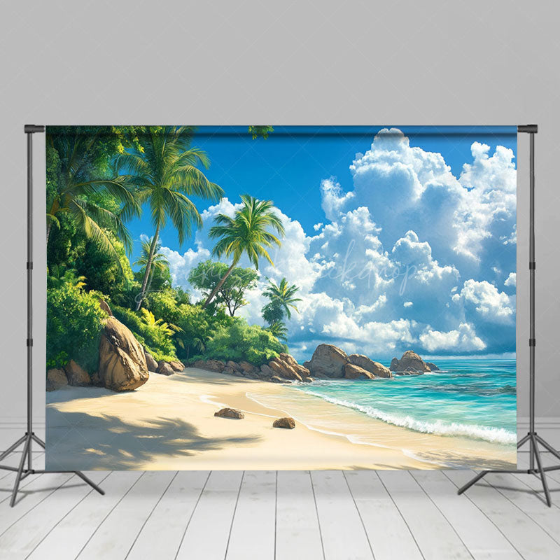 Lofaris Tranquil Tropical Beach Scene Palms Summer Backdrop
