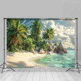 Lofaris Tranquil Tropical Island Beach Scene Rocks Backdrop