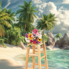 Lofaris Tranquil Tropical Island Beach Scene Rocks Backdrop