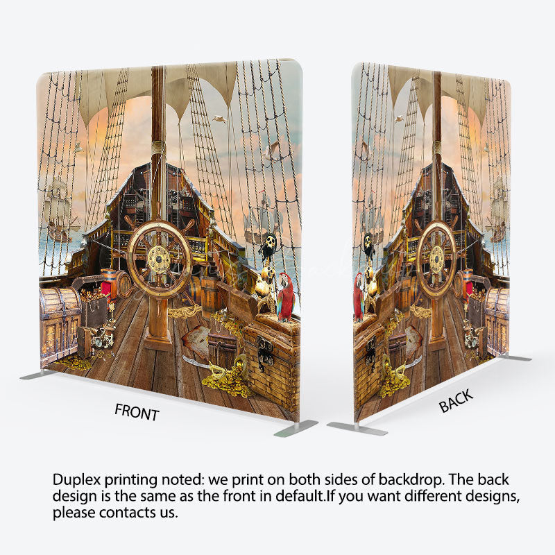 Lofaris Treasure Pirate Galleon Birthday Pillow Cover Backdrop
