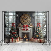 Lofaris Tree Gifts Retro Clock Fireplace Christmas Backdrop