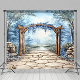 Lofaris Trees Blue Floral Arch Stone Floor Photo Backdrop