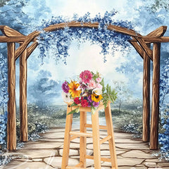 Lofaris Trees Blue Floral Arch Stone Floor Photo Backdrop