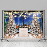 Lofaris Trees Gifts Night Rural Town Window Scene Backdrop