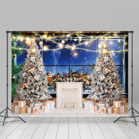 Lofaris Trees Gifts Night Rural Town Window Scene Backdrop
