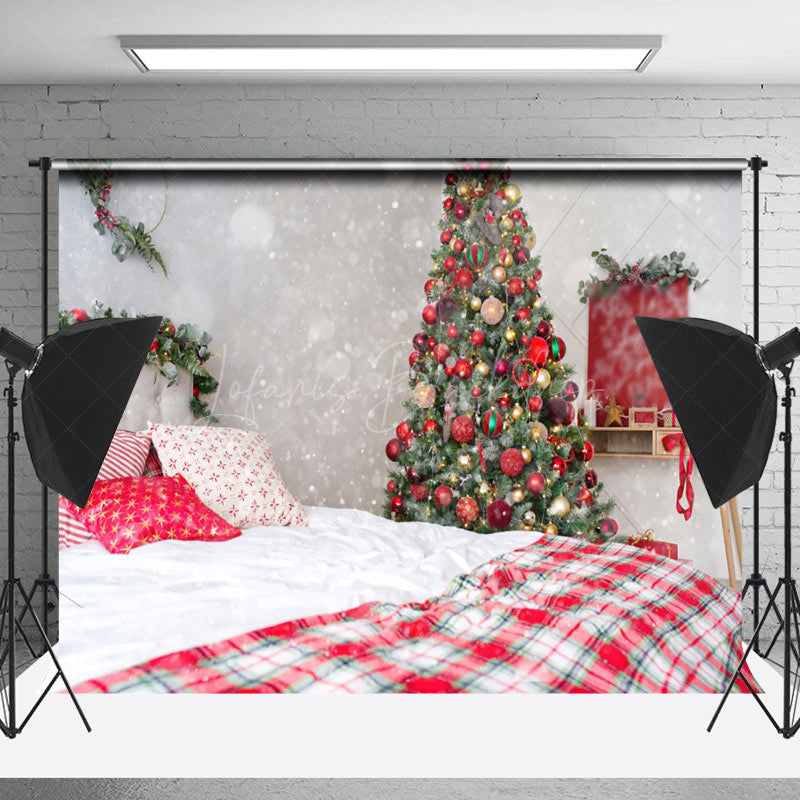 Lofaris Trees Snowy Christmas Vibe Bedroom Scene Backdrop