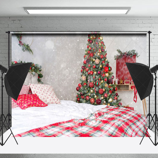 Lofaris Trees Snowy Christmas Vibe Bedroom Scene Backdrop