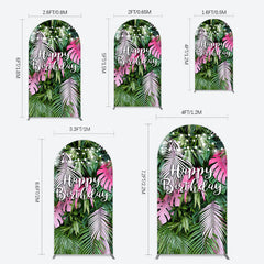 Lofaris Tribal Green Pink Monstera Birthday Arch Backdrop