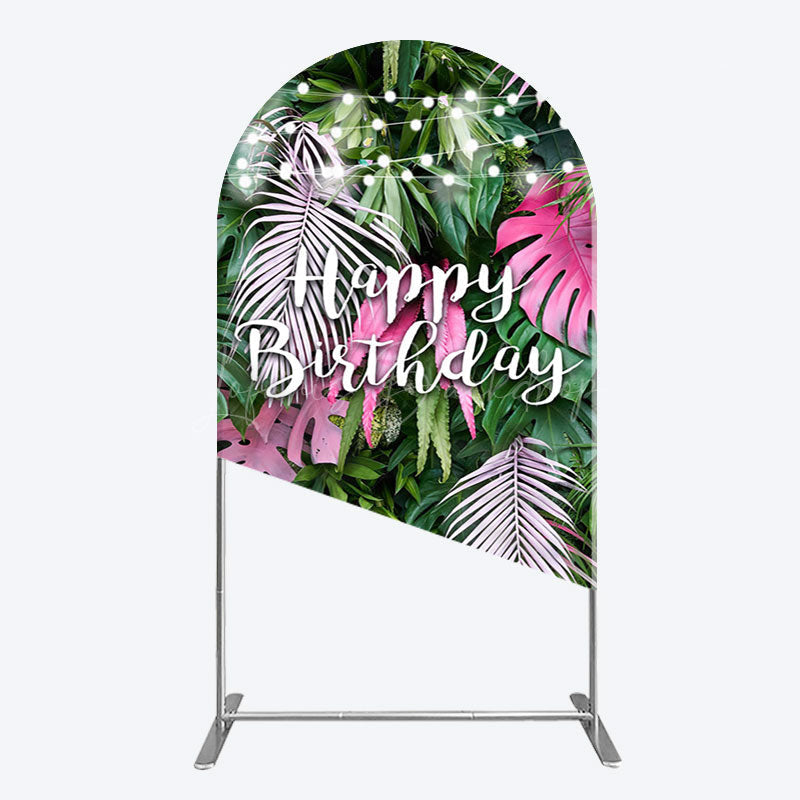 Lofaris Tribal Green Pink Monstera Birthday Arch Backdrop