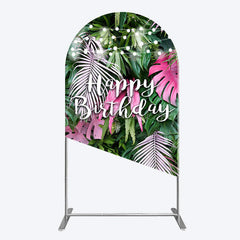 Lofaris Tribal Green Pink Monstera Birthday Arch Backdrop