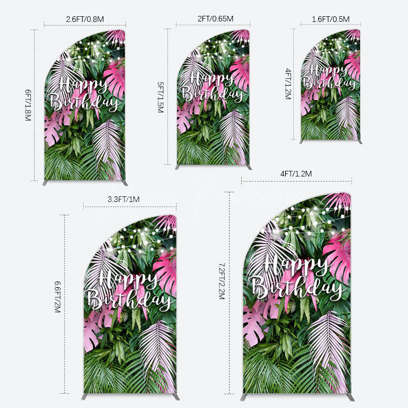 Lofaris Tribal Green Pink Monstera Birthday Half Moon Arch Backdrop