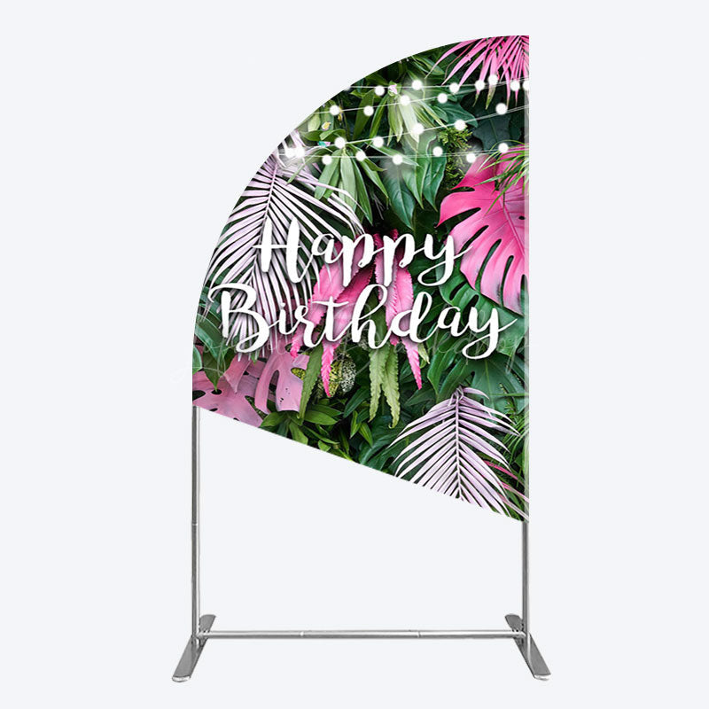 Lofaris Tribal Green Pink Monstera Birthday Half Moon Arch Backdrop
