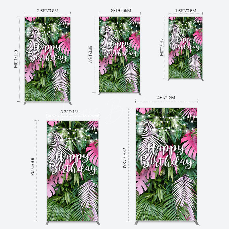 Lofaris Tribal Green Pink Monstera Birthday Rectangle Backdrop