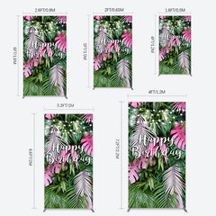 Lofaris Tribal Green Pink Monstera Birthday Rectangle Backdrop