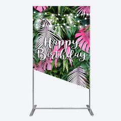 Lofaris Tribal Green Pink Monstera Birthday Rectangle Backdrop