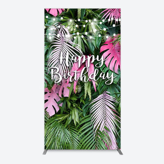 Lofaris Tribal Green Pink Monstera Birthday Rectangle Backdrop