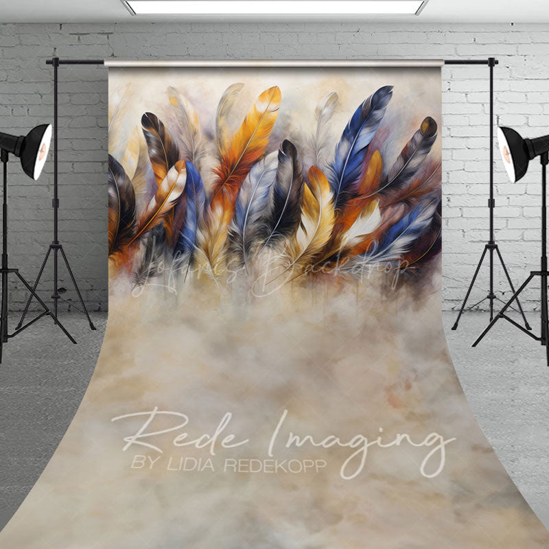 Lofaris Tribal Indigenous Feathers Fine Art Sweep Backdrop