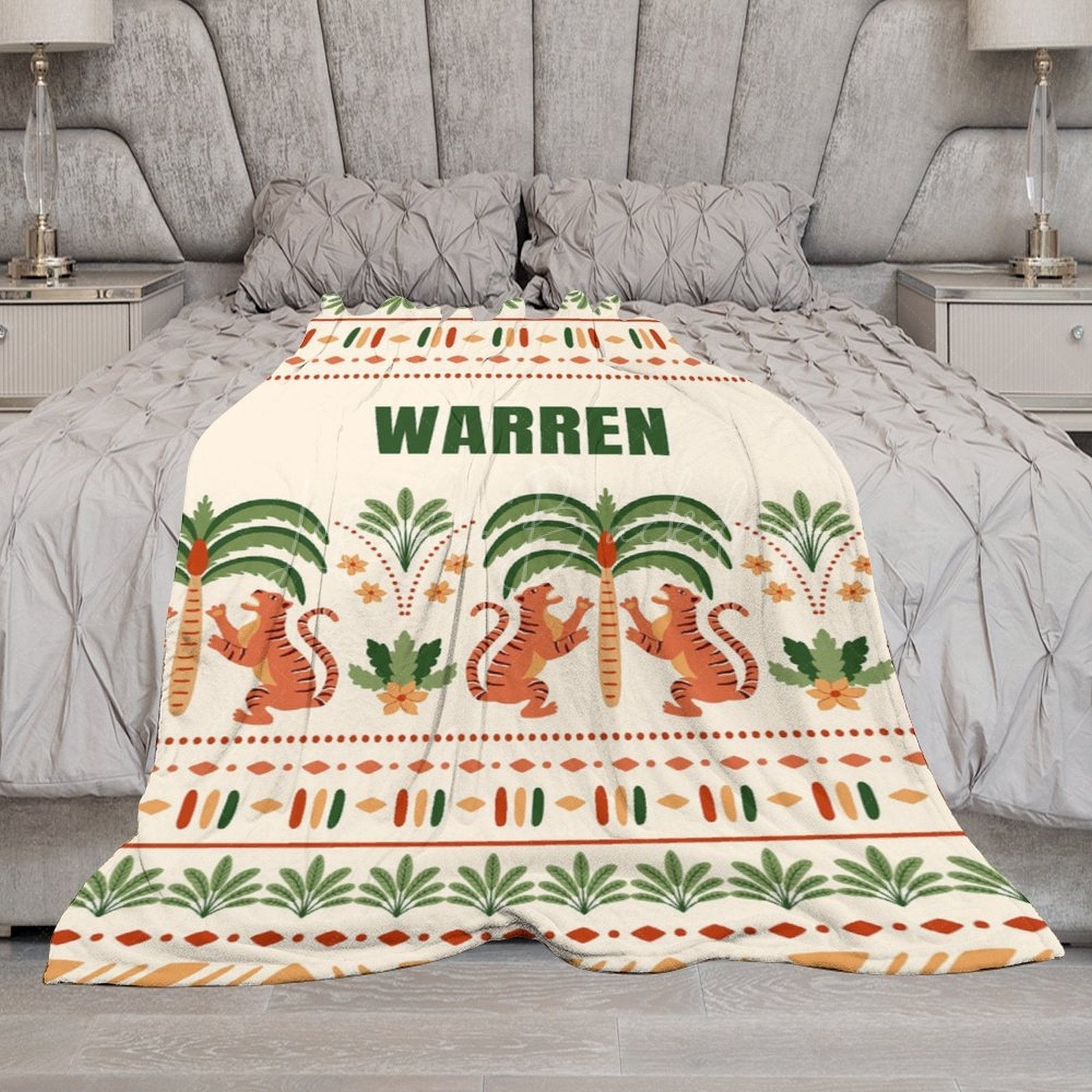 Lofaris Tribal Jungle Forest Tigers Custom Name Blanket