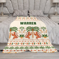 Lofaris Tribal Jungle Forest Tigers Custom Name Blanket