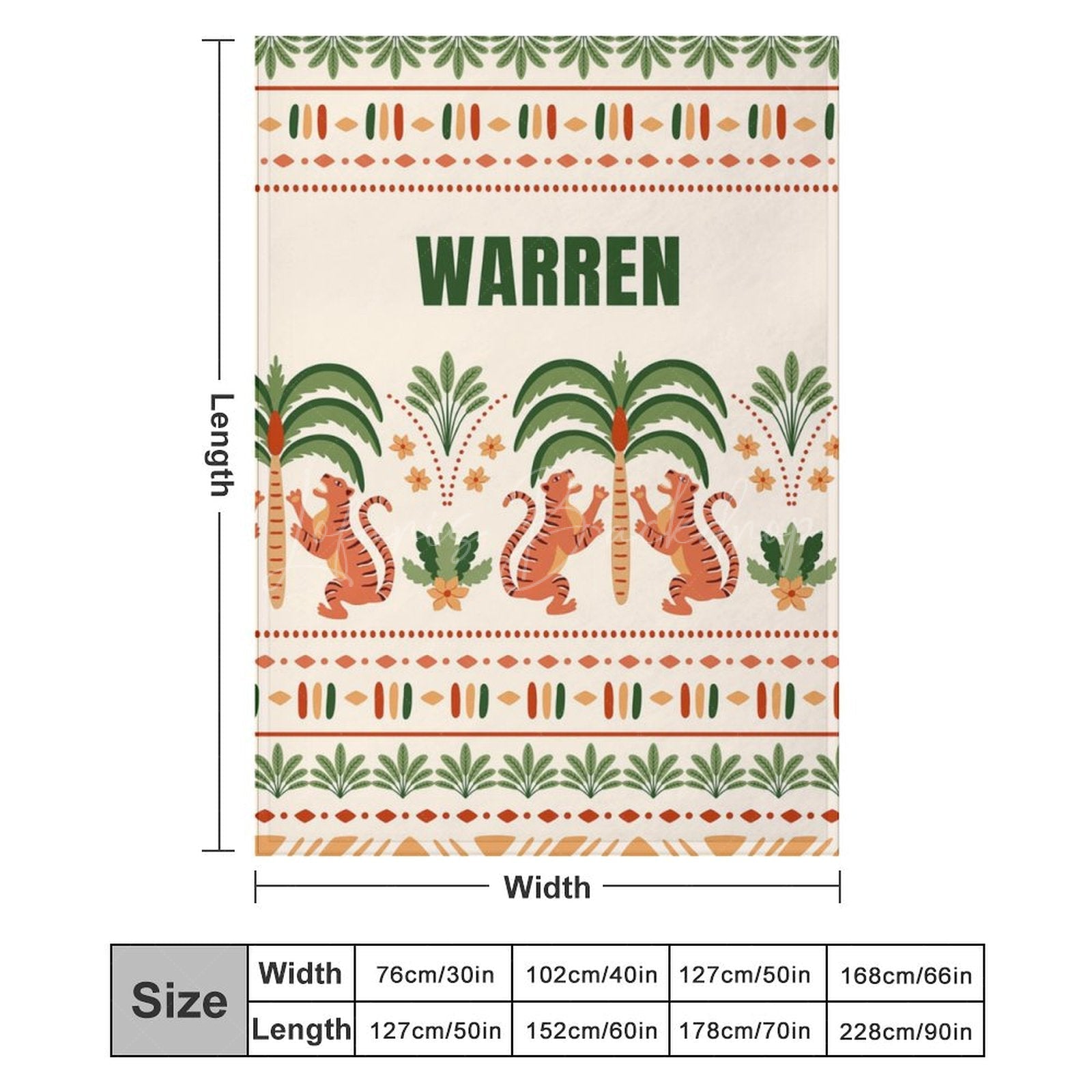 Lofaris Tribal Jungle Forest Tigers Custom Name Blanket