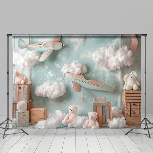 Lofaris Trip Begins Plane Teddy Clound Cake Smash Backdrop