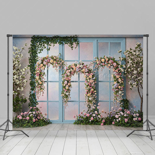 Lofaris Triple Floral Arch Blue Door Sweet Wedding Backdrop