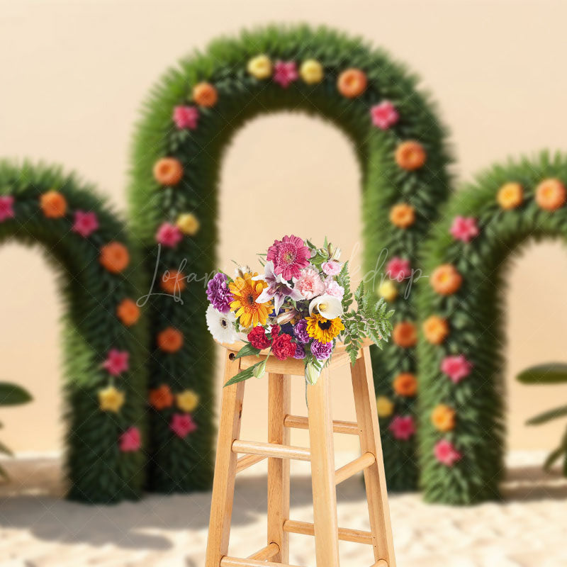 Lofaris Triple Floral Arch Door Summer Cake Smash Backdrop