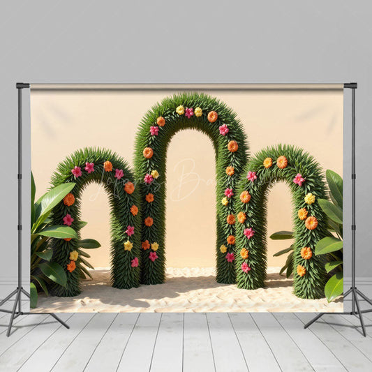 Lofaris Triple Floral Arch Door Summer Cake Smash Backdrop