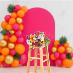 Lofaris Tropical Balloon Arch Cake Smash Backdrop Pink Orange and Gold Balloons Summer Themed First Birthday Photo Prop