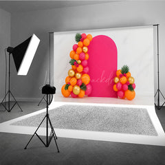 Lofaris Tropical Balloon Arch Cake Smash Backdrop Pink Orange and Gold Balloons Summer Themed First Birthday Photo Prop