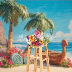 Lofaris Tropical Beach Backdrop Island Voyager Boat Photo Background Palm Trees Ocean Party Supplies for Luau Birthday
