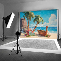 Lofaris Tropical Beach Backdrop Island Voyager Boat Photo Background Palm Trees Ocean Party Supplies for Luau Birthday