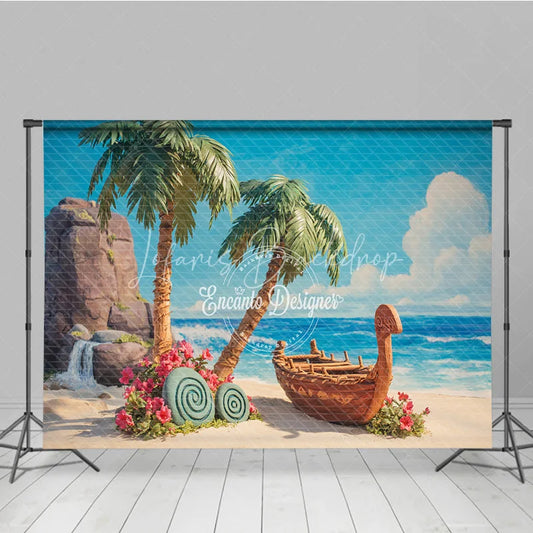Lofaris Tropical Beach Backdrop Island Voyager Boat Photo Background Palm Trees Ocean Party Supplies for Luau Birthday