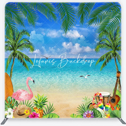 Lofaris Tropical Beach Flamingo Summer Luau Square Double-Sided Backdrop Hawaiian Island Aloha Party Decoration