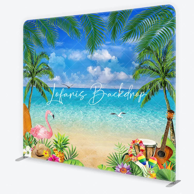 Lofaris Tropical Beach Flamingo Summer Luau Square Double-Sided Backdrop Hawaiian Island Aloha Party Decoration