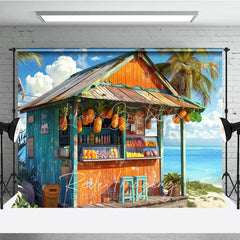 Lofaris Tropical Beach Fruit Stand Summer Backdrop Hanging Pineapples and Ocean View Photography Background