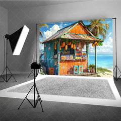 Lofaris Tropical Beach Fruit Stand Summer Backdrop Hanging Pineapples and Ocean View Photography Background