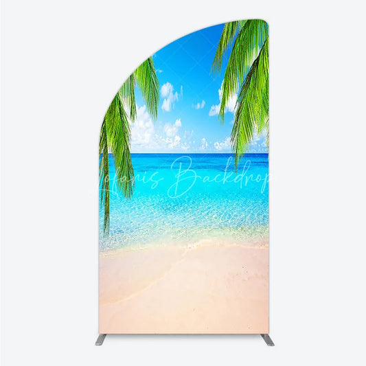 Lofaris Tropical Beach Half Moon Arch Backdrop with Blue Sky and Palm Trees Clear Ocean Water Sandy Shore