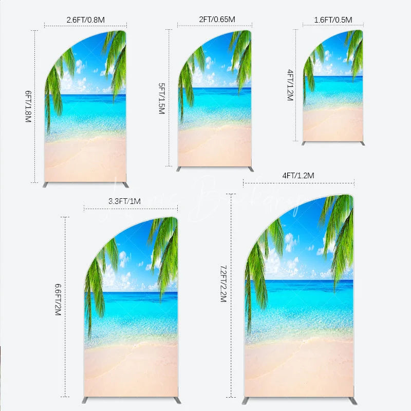 Lofaris Tropical Beach Half Moon Arch Backdrop with Blue Sky and Palm Trees Clear Ocean Water Sandy Shore