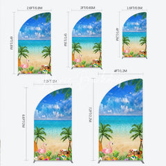 Lofaris Tropical Beach Hawaiian Luau Half Moon Arch Backdrop Blue Sky Ocean Palm Trees Flamingo Pineapple Decor.
