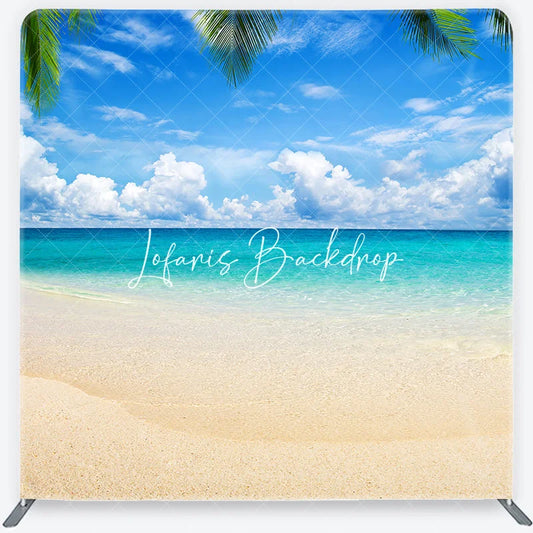 Lofaris Tropical Beach Paradise Square Double-Sided Backdrop with Blue Sky Turquoise Ocean and Sandy Shore
