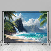 Lofaris Tropical Beach Scene Mountain Waterfall Backdrop