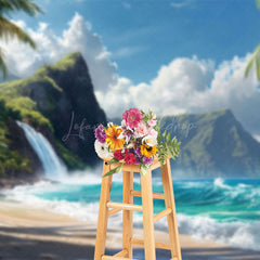 Lofaris Tropical Beach Scene Mountain Waterfall Backdrop
