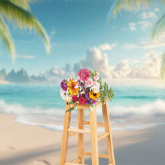 Lofaris Tropical Beach Scene Palm Distant Mountains Backdrop