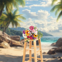 Lofaris Tropical Beach Scene Palm Trees Mountain Backdrop