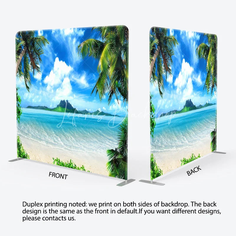 Lofaris Tropical Beach Tension Fabric Backdrop Palm Trees Blue Ocean Decor Summer Island Theme Background for Luau Party