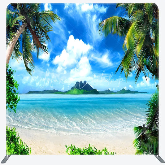 Lofaris Tropical Beach Tension Fabric Backdrop Palm Trees Blue Ocean Decor Summer Island Theme Background for Luau Party